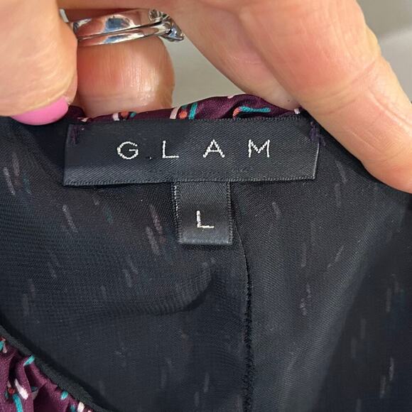 GLAM 1 Shoulder Ruffle Dress Size L Burgundy Abstract Print - Picture 4 of 8